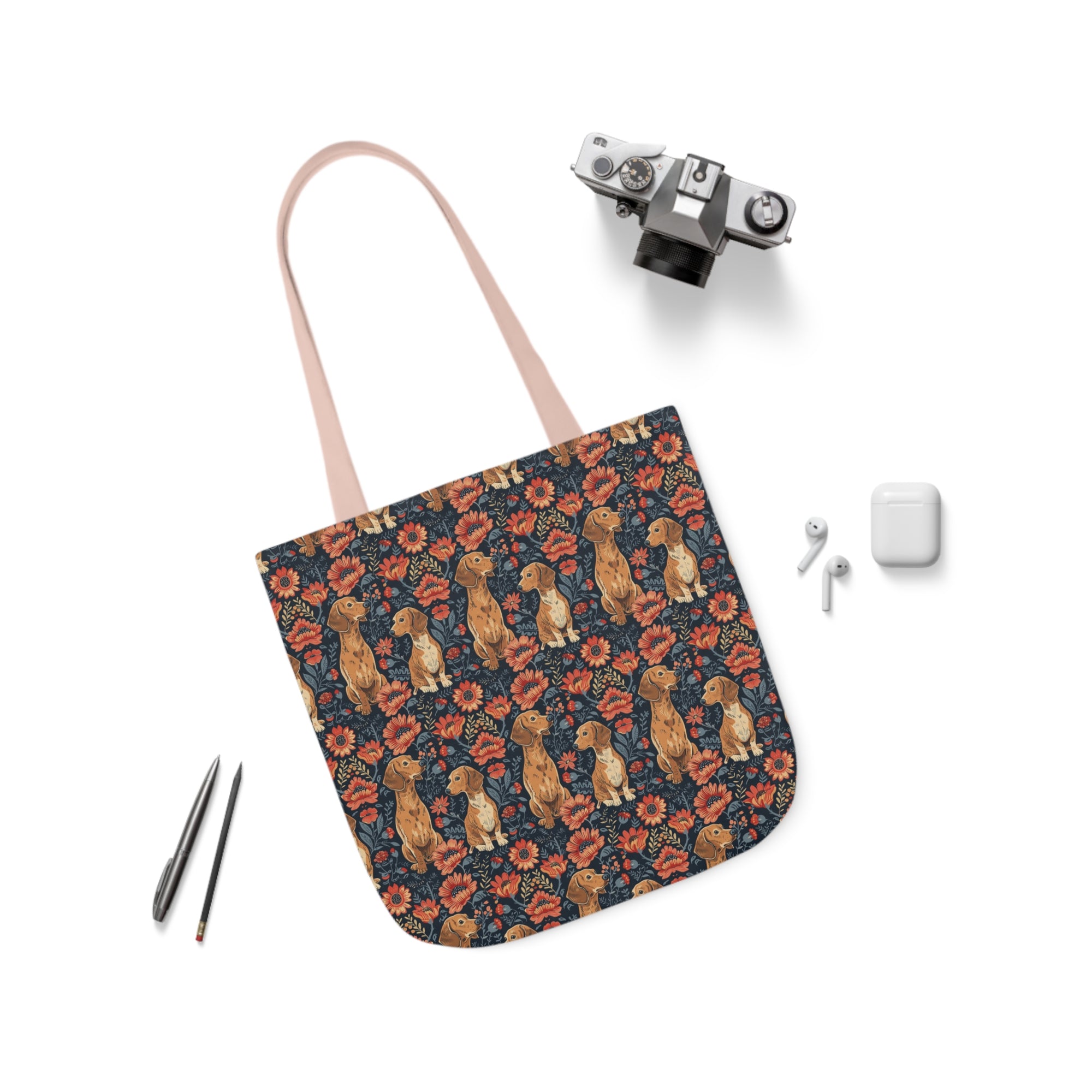 Floral Pawsome Dachsund Delight Canvas Tote Bag