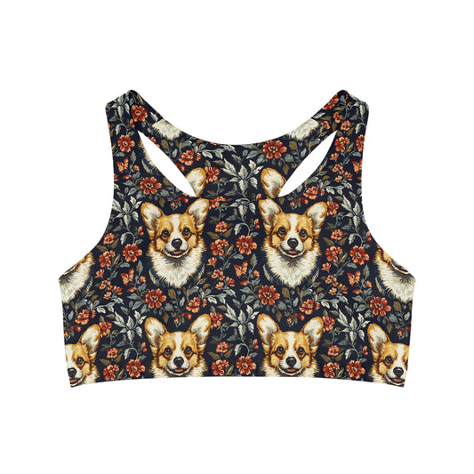 Floofy Corgi Blossom Blast Seamless Sports Bra