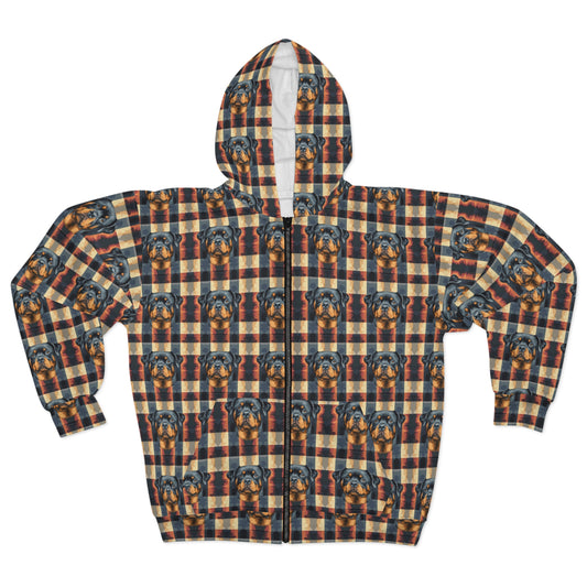 Pawsome Rottweiler Royalty Plaid Unisex Zip Hoodie