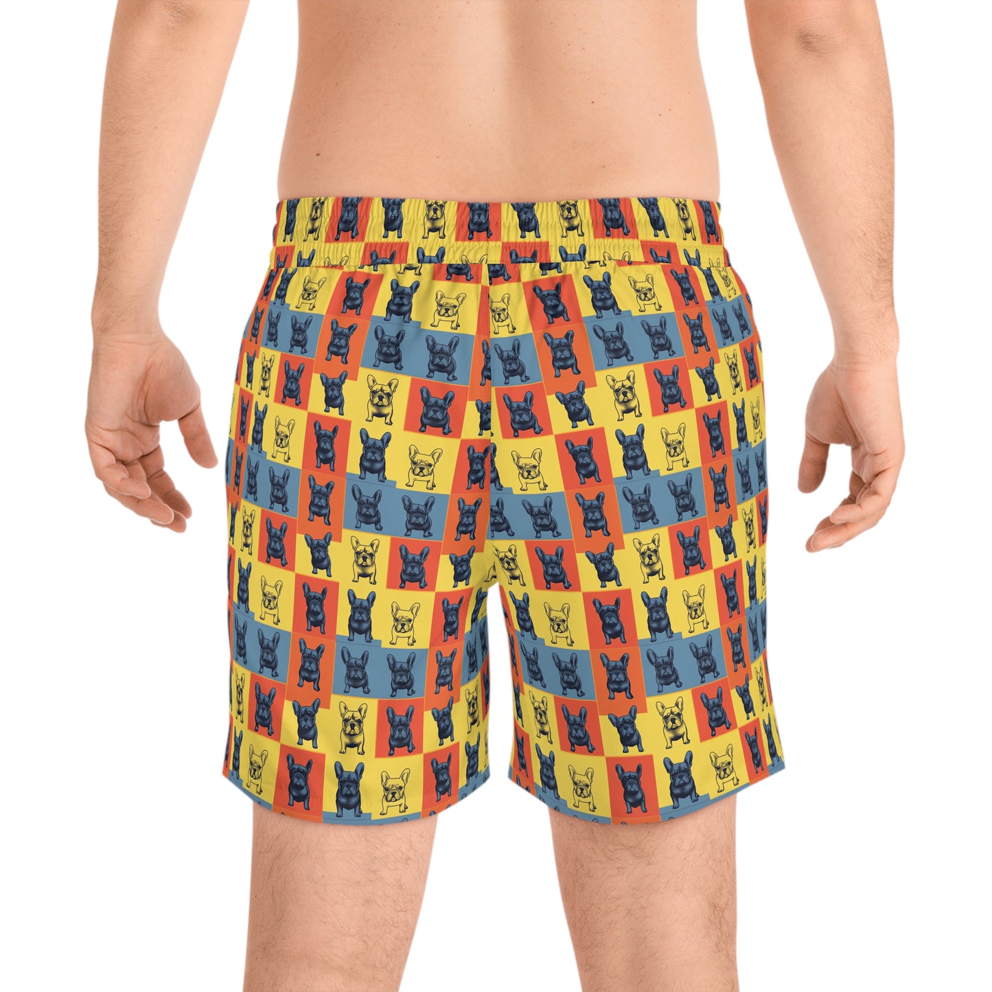 Frenchie Pop Art Pawfection Grid Men's Mid-Length Swim Shorts