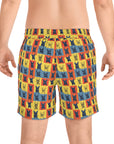 Frenchie Pop Art Pawfection Grid Men's Mid-Length Swim Shorts