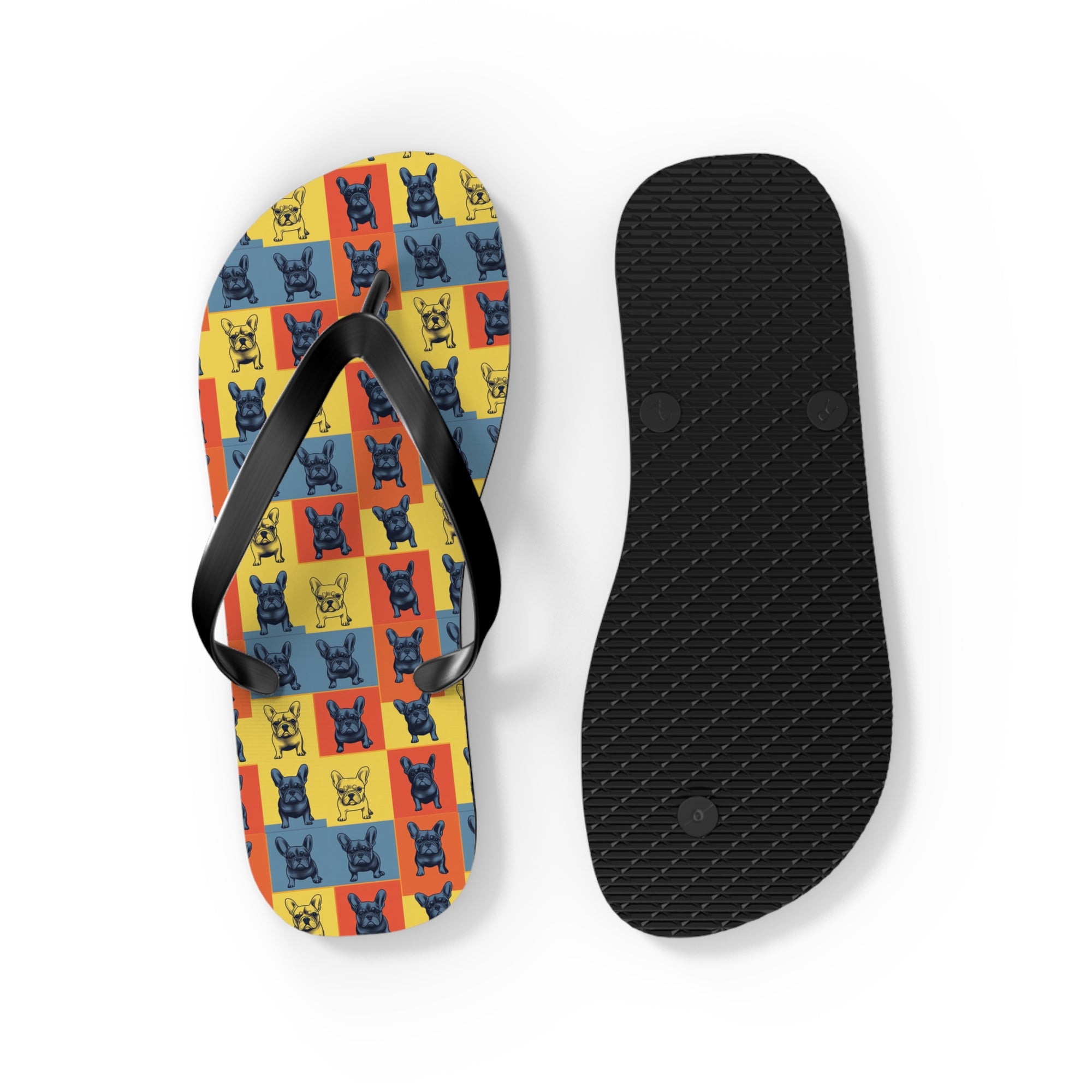 Frenchie Pop Art Pawfection Grid Flip Flops