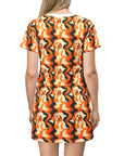 Golden Woof Abstract Glamour T-Shirt Dress