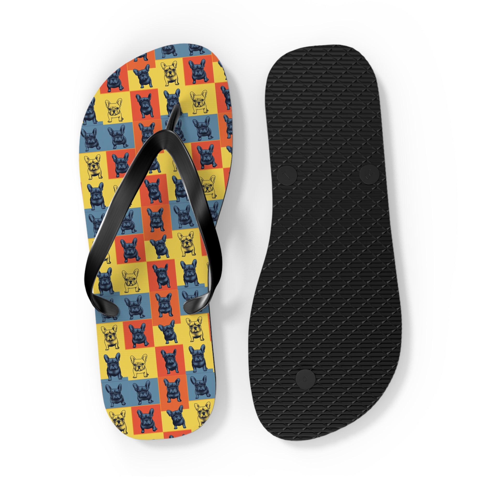 Frenchie Pop Art Pawfection Grid Flip Flops