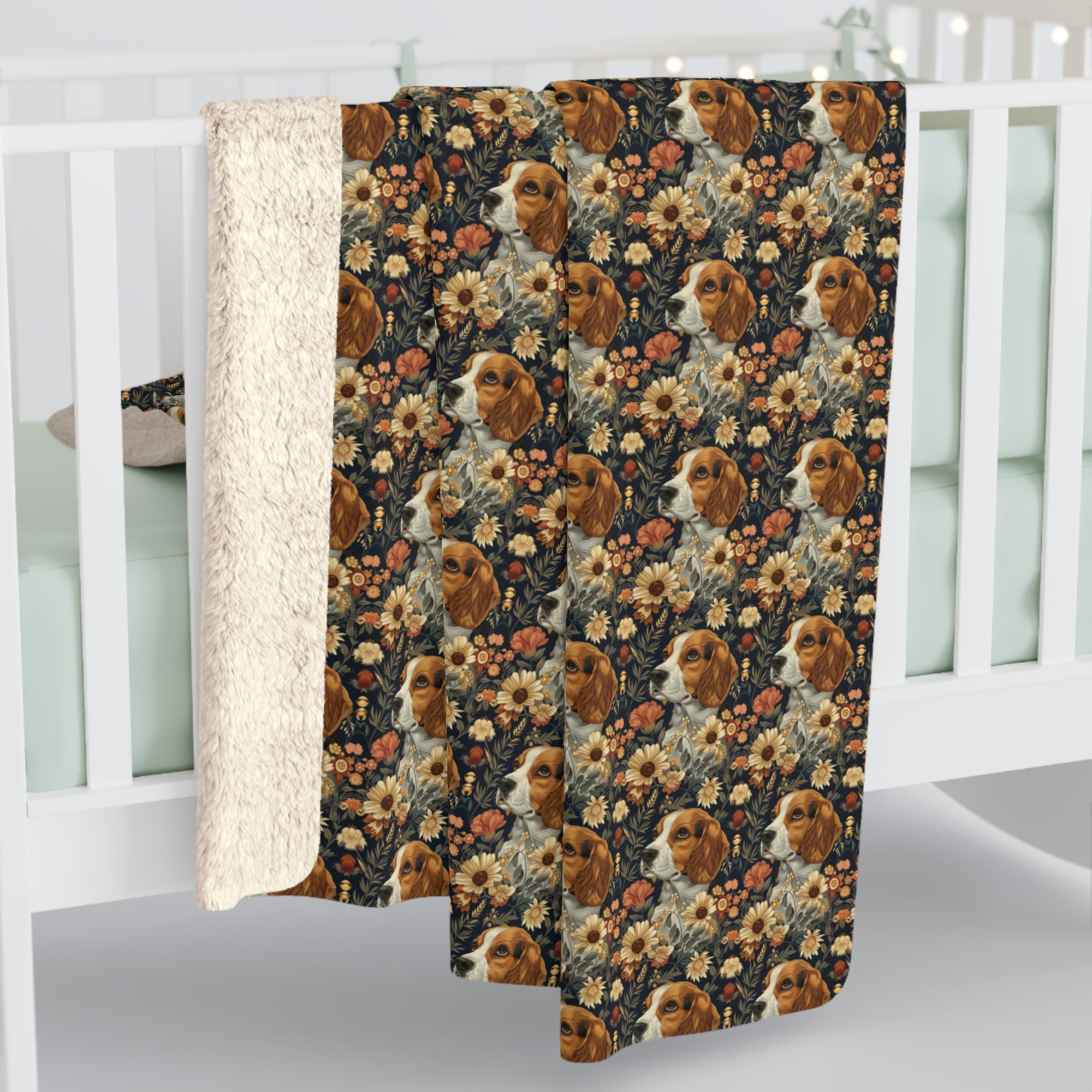 Beagle Blossoms Sherpa Fleece Blanket