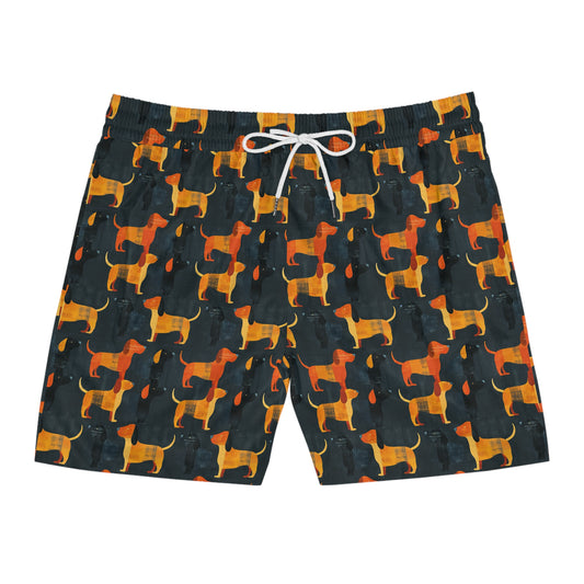 Dapper Dachshund Noir Glow Men's Mid-Length Swim Shorts