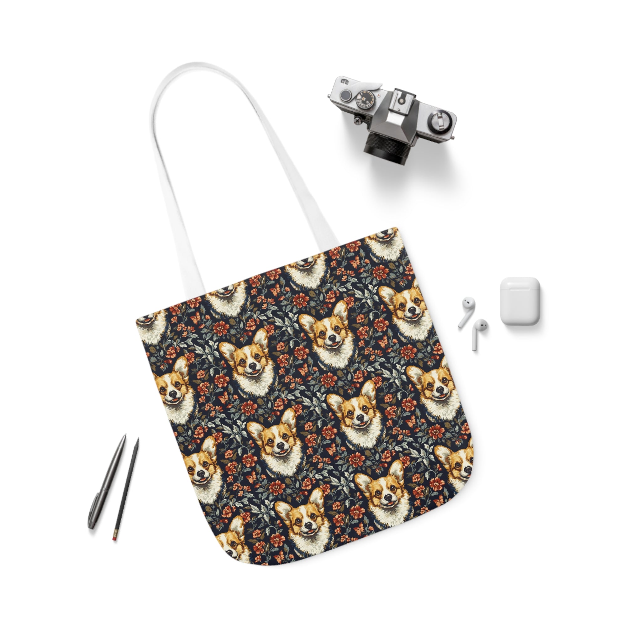 Floofy Corgi Blossom Blast Canvas Tote Bag