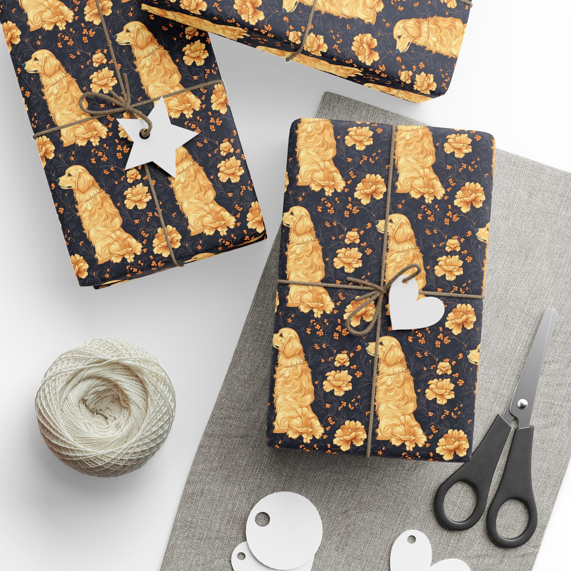 Golden Paws Floral Frenchie Wrapping Paper