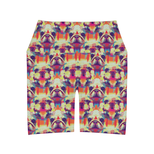 Glitchy Bulldog Blitz High Waisted Yoga Shorts