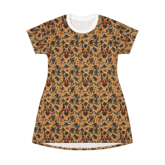 Autumnal German Shepherd Glamour T-Shirt Dress