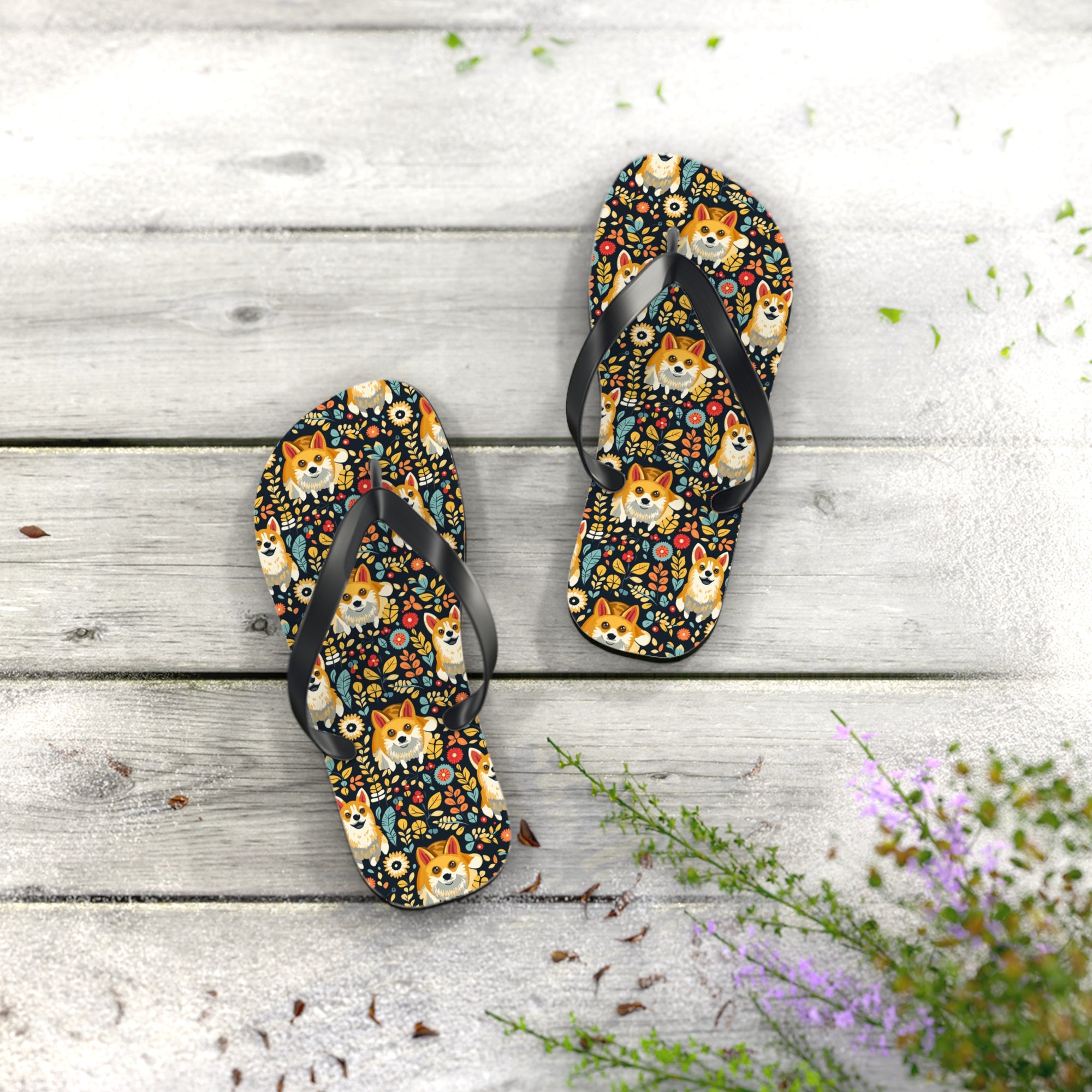 Corgi Rainbow Vine Dream Flip Flops