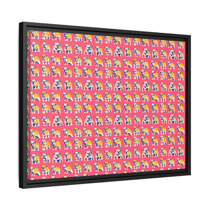 Bubblegum Glamour Bulldog Bouquet Matte Canvas, Framed