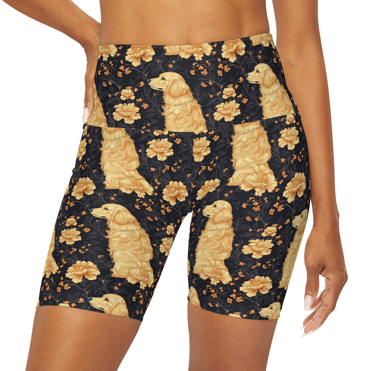 Golden Paws Floral Frenchie High Waisted Yoga Shorts