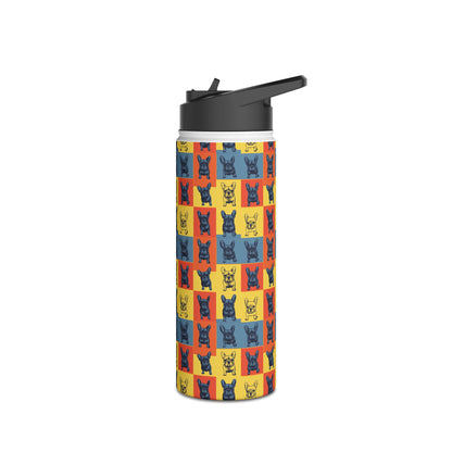 Frenchie Pop Art Pawfection Grid Stainless Steel Water Bottle