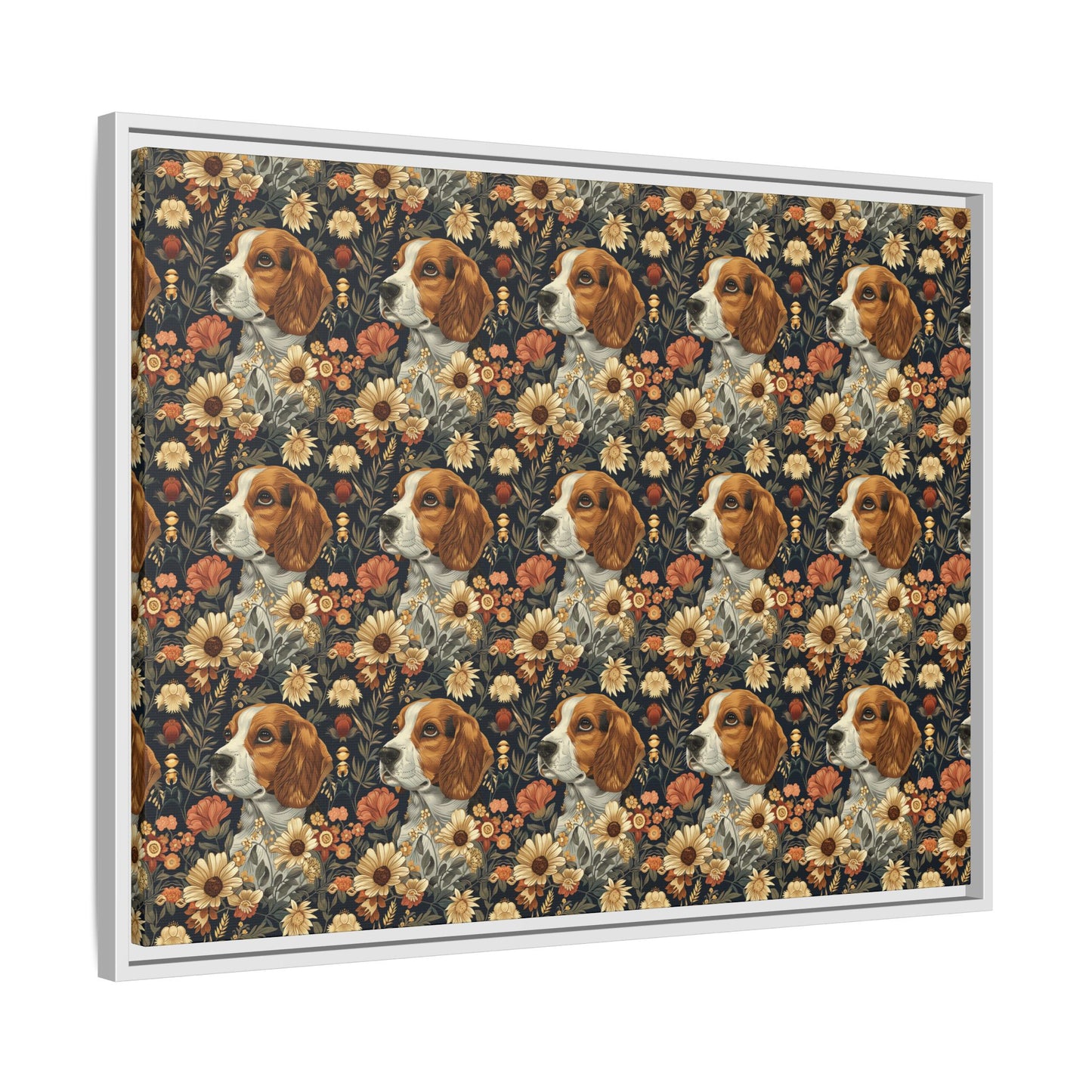 Beagle Blossoms Matte Canvas, Framed