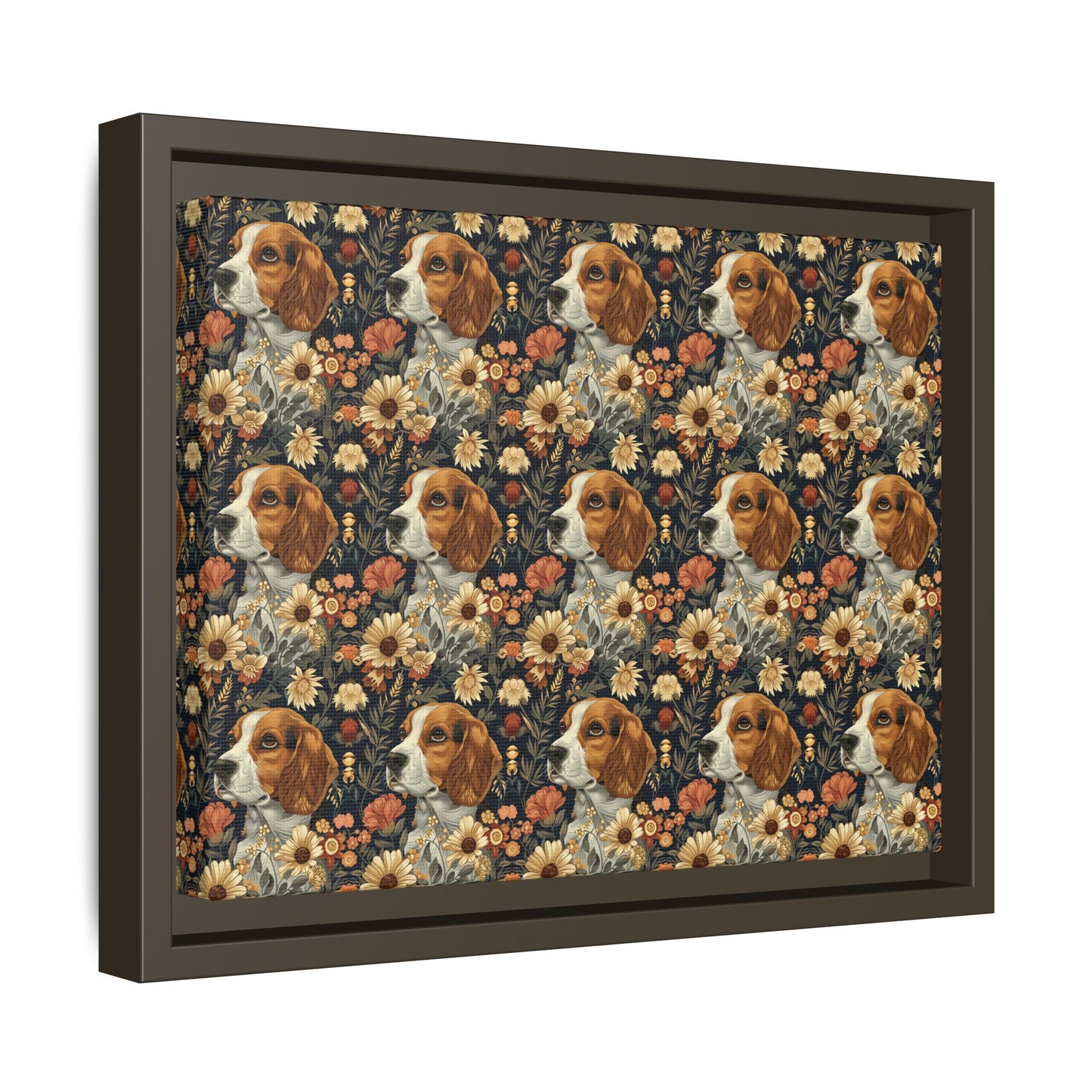 Beagle Blossoms Matte Canvas, Framed