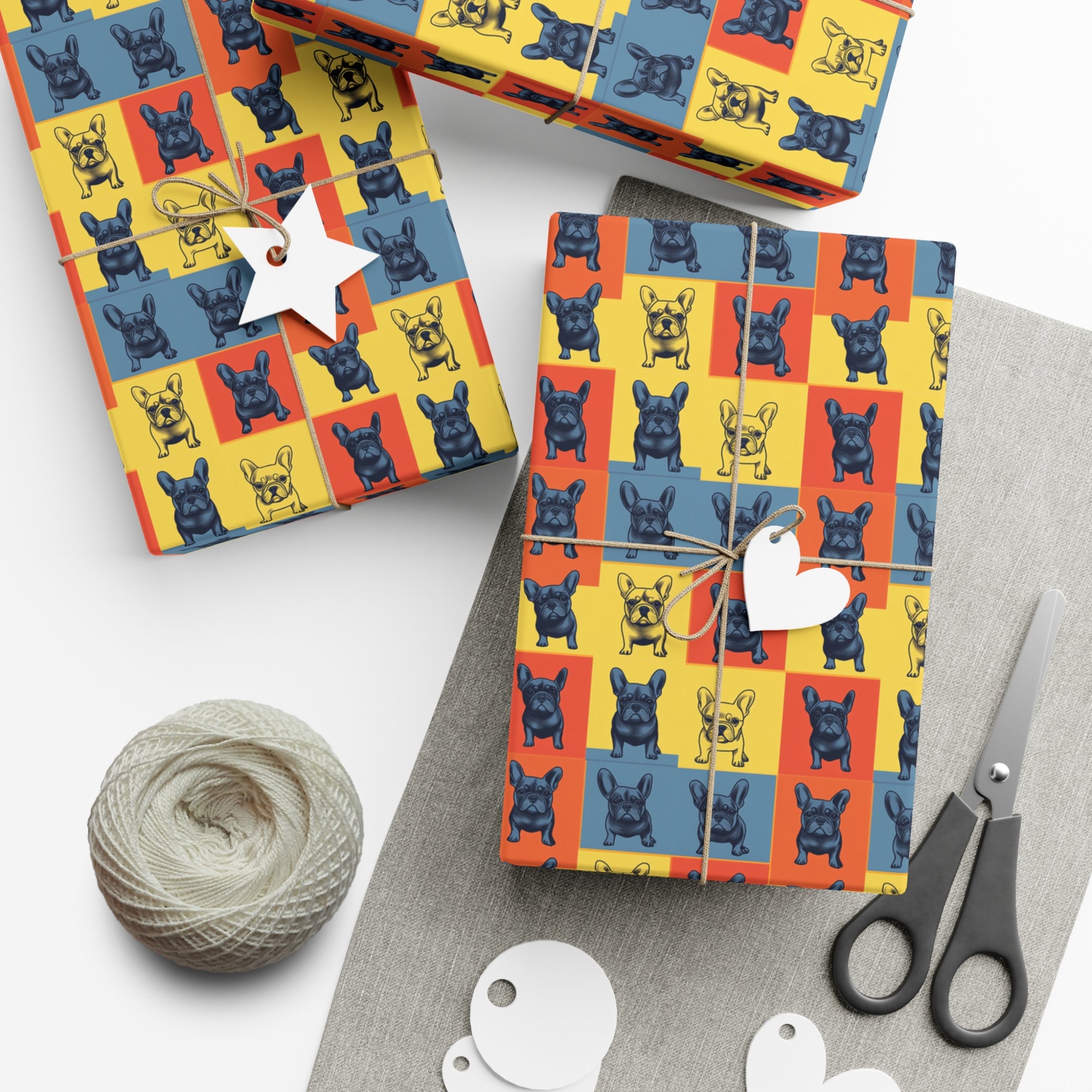 Frenchie Pop Art Pawfection Grid Gift Wrap Papers