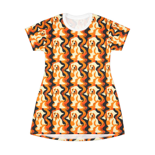 Golden Woof Abstract Glamour T-Shirt Dress