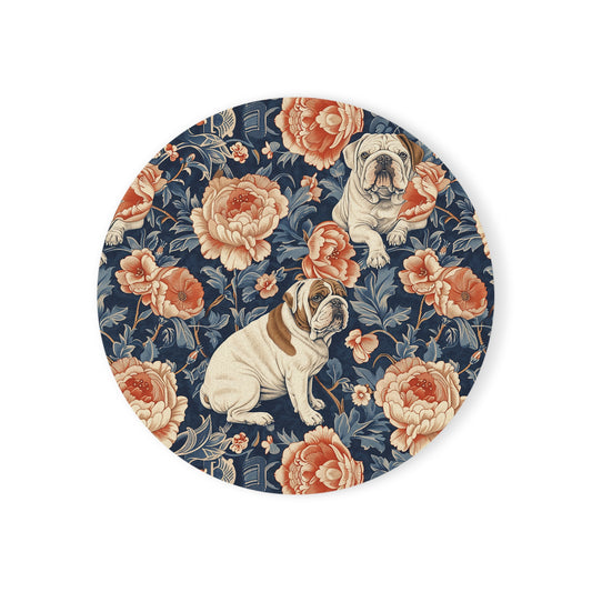 Blooming Bulldog Beauty Cork Back Coaster