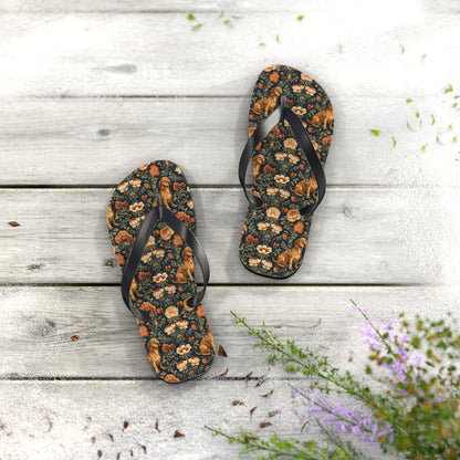 Dazzling Dachsund Blossoms & Foliage Flip Flops