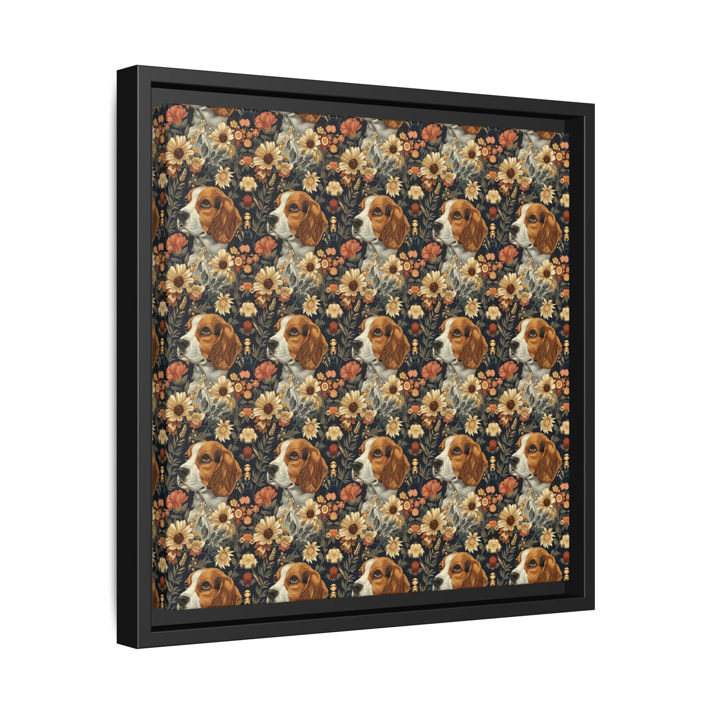 Beagle Blossoms Matte Canvas, Framed