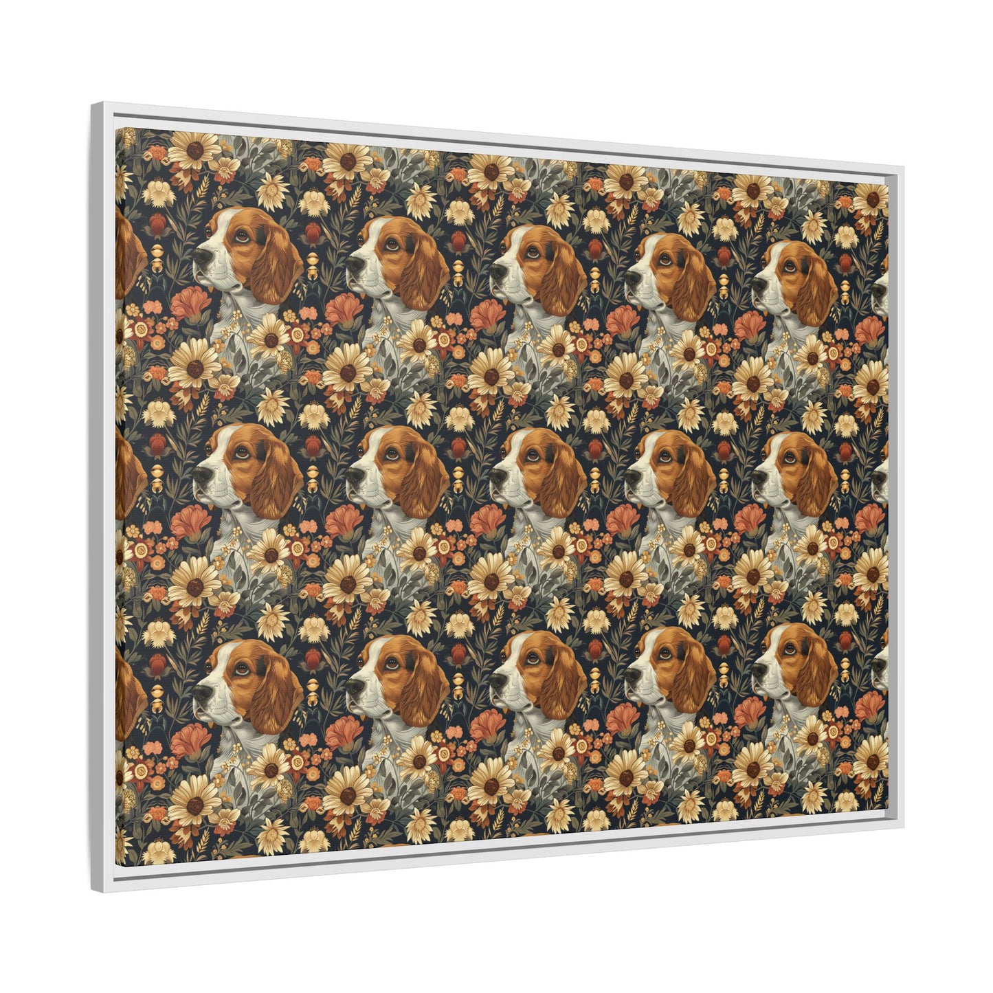 Beagle Blossoms Matte Canvas, Framed