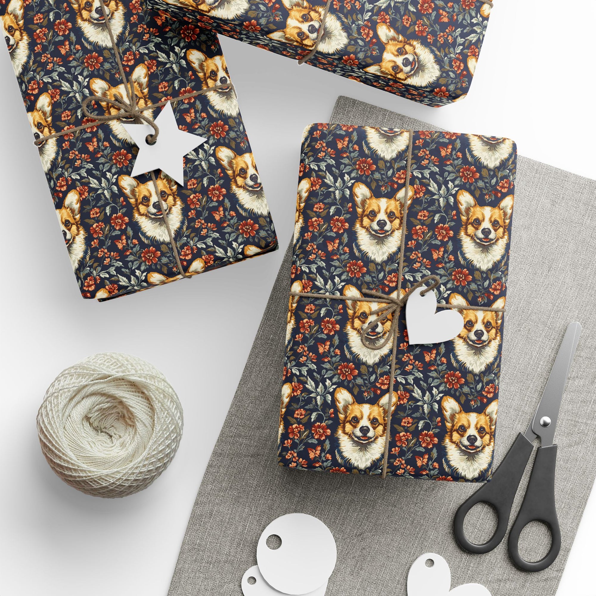 Floofy Corgi Blossom Blast Wrapping Paper