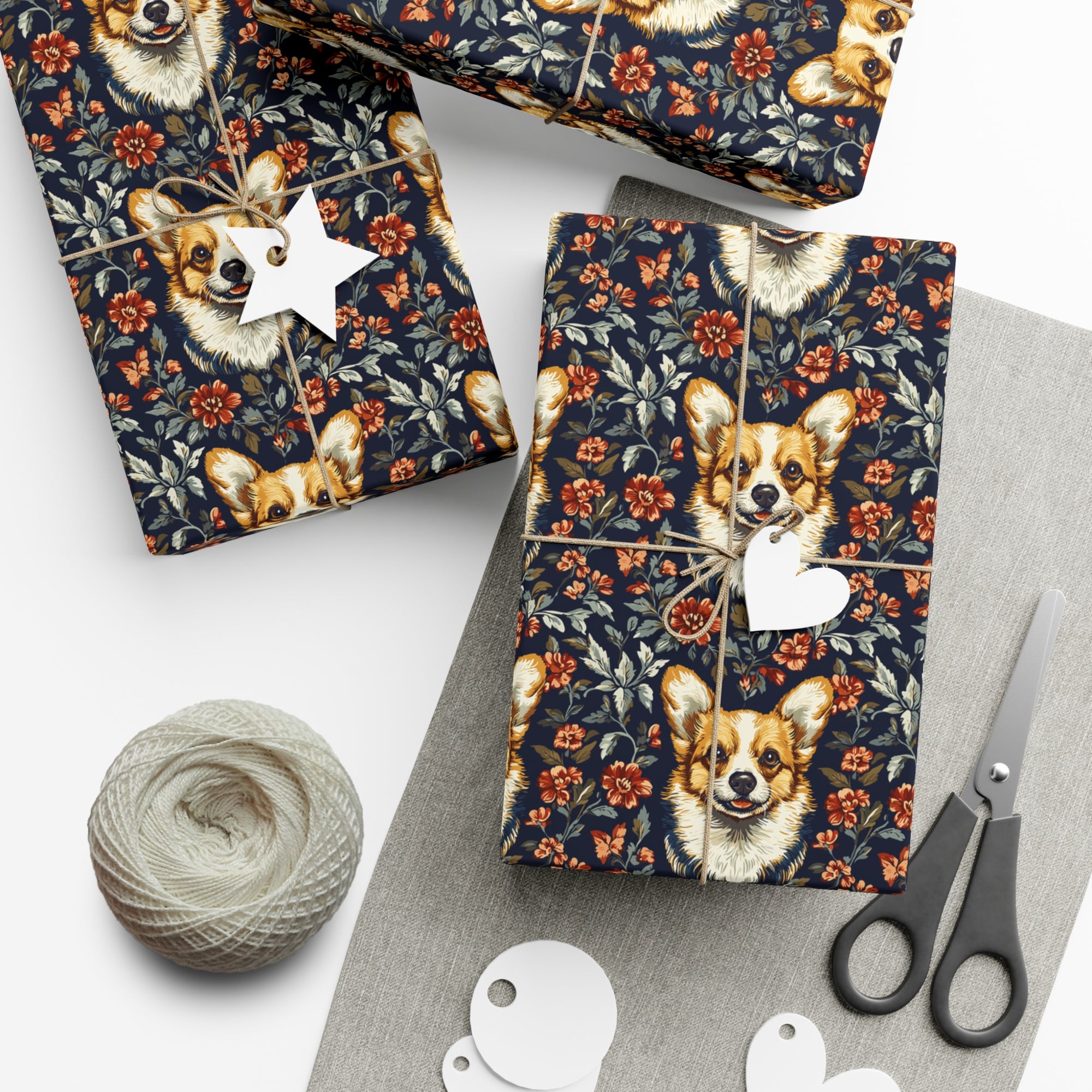 Floofy Corgi Blossom Blast Gift Wrap Papers