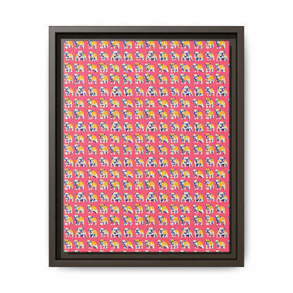 Bubblegum Glamour Bulldog Bouquet Matte Canvas, Framed