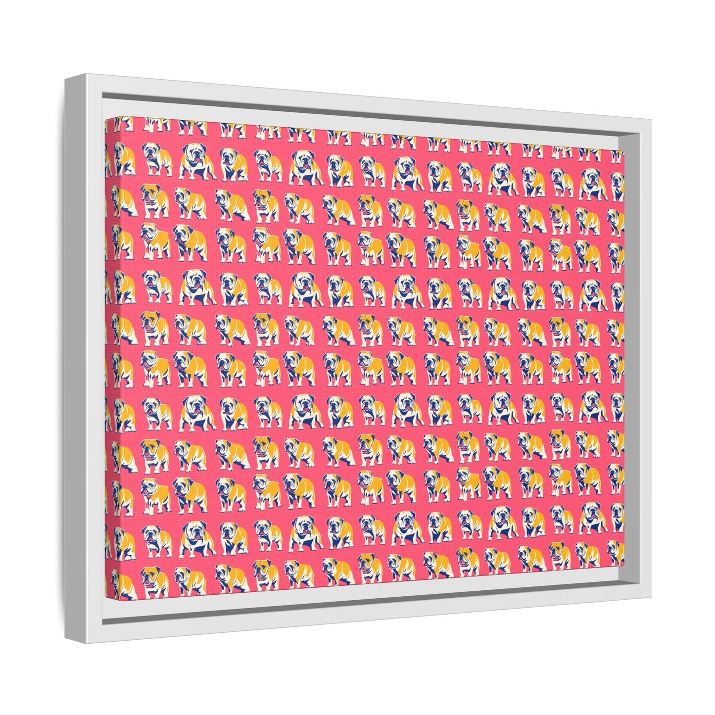 Bubblegum Glamour Bulldog Bouquet Matte Canvas, Framed