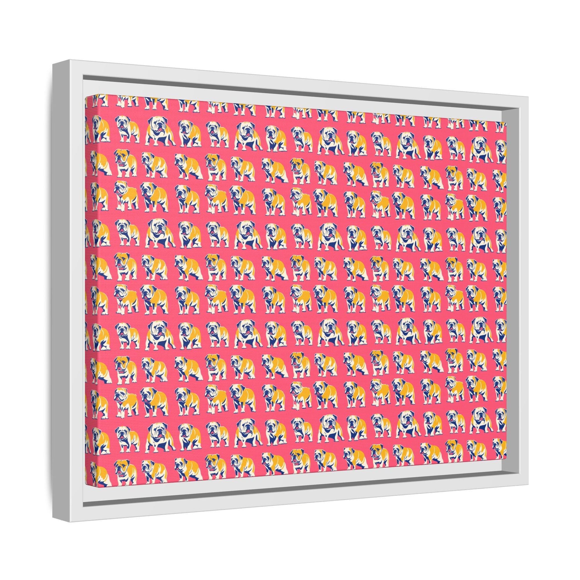 Bubblegum Glamour Bulldog Bouquet Matte Canvas, Framed