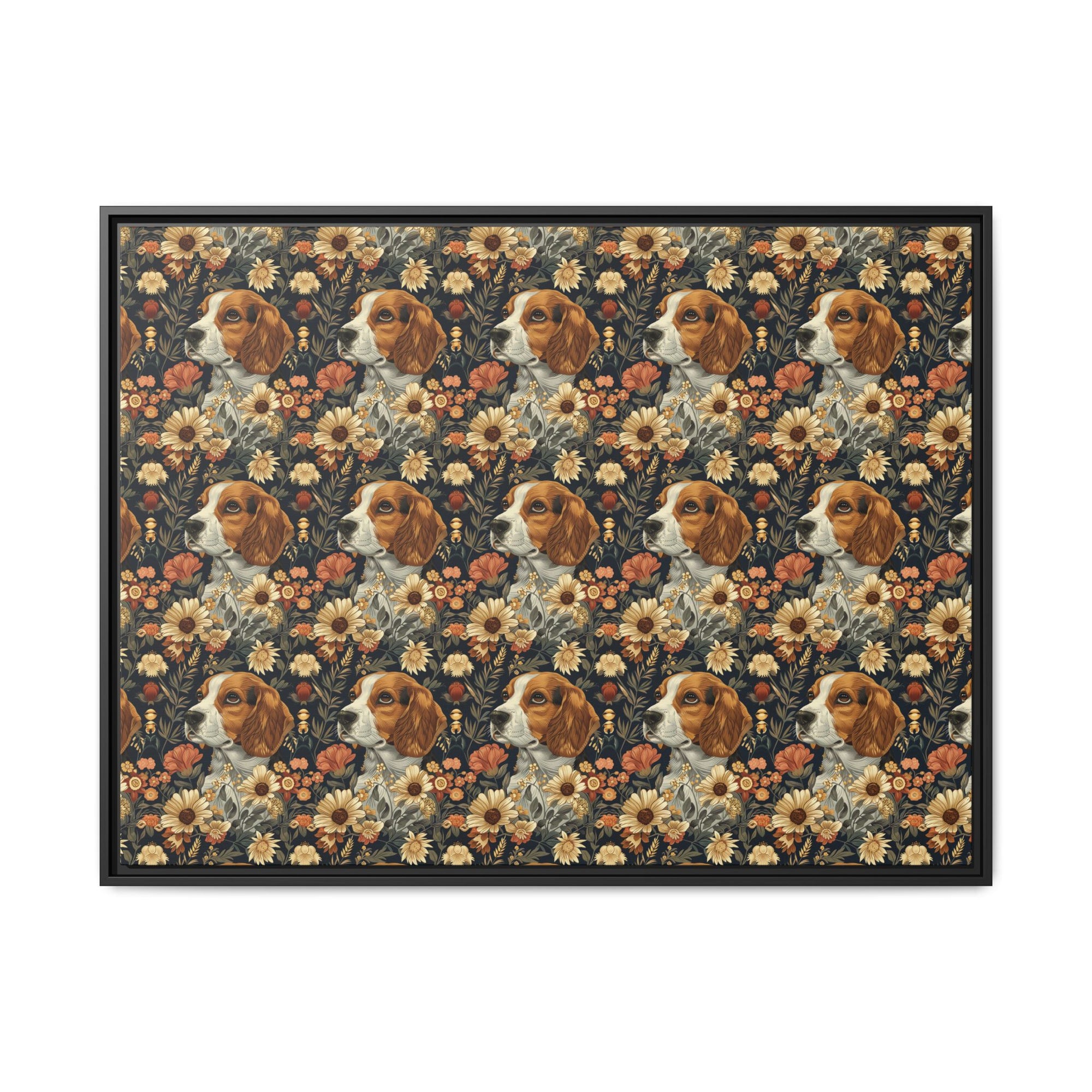 Beagle Blossoms Matte Canvas, Framed