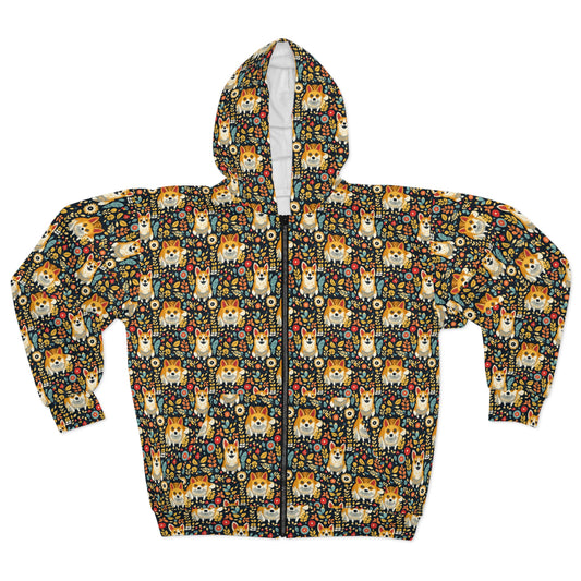 Corgi Rainbow Vine Dream Unisex Zip Hoodie