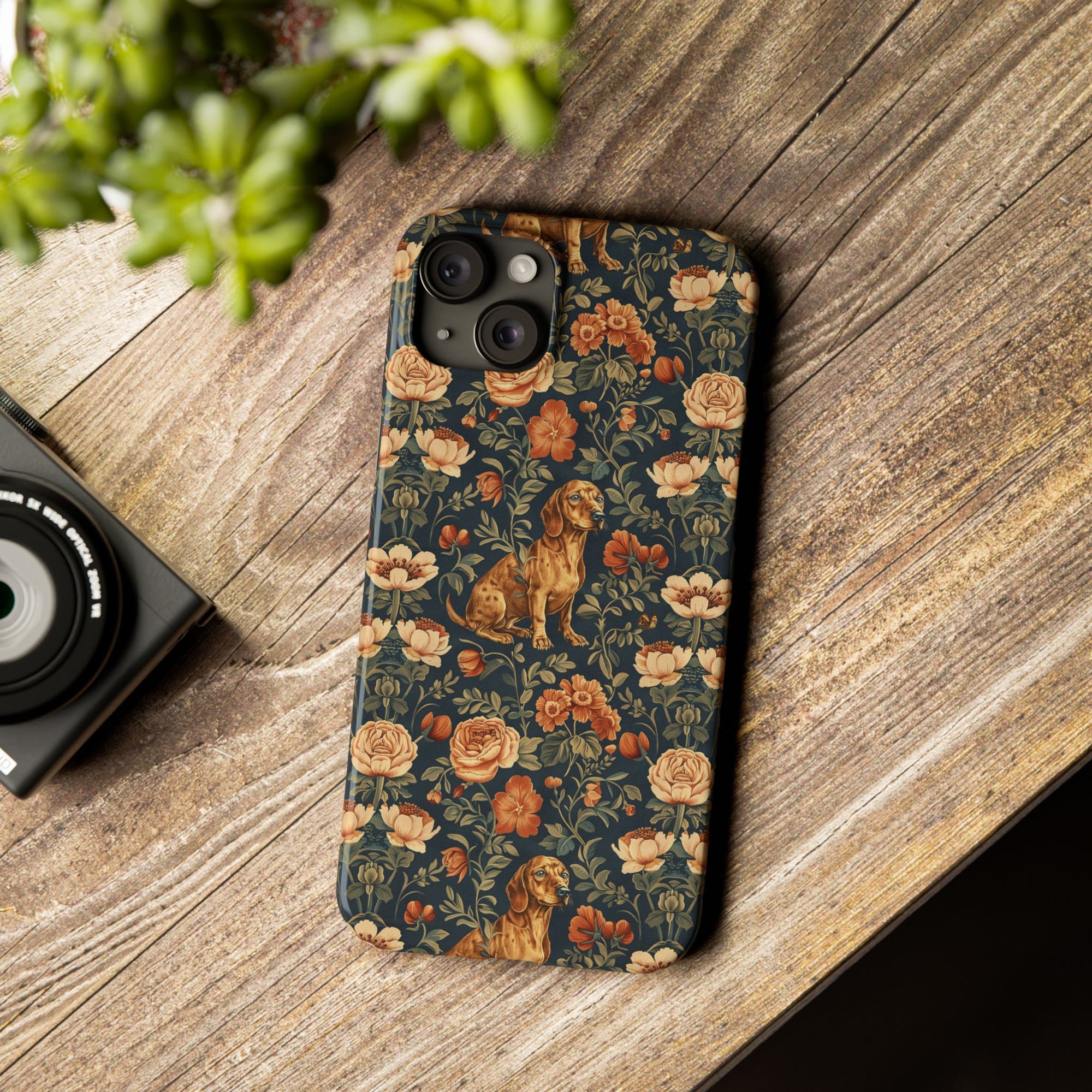 Dazzling Dachsund Blossoms &amp; Foliage Slim Phone Cases