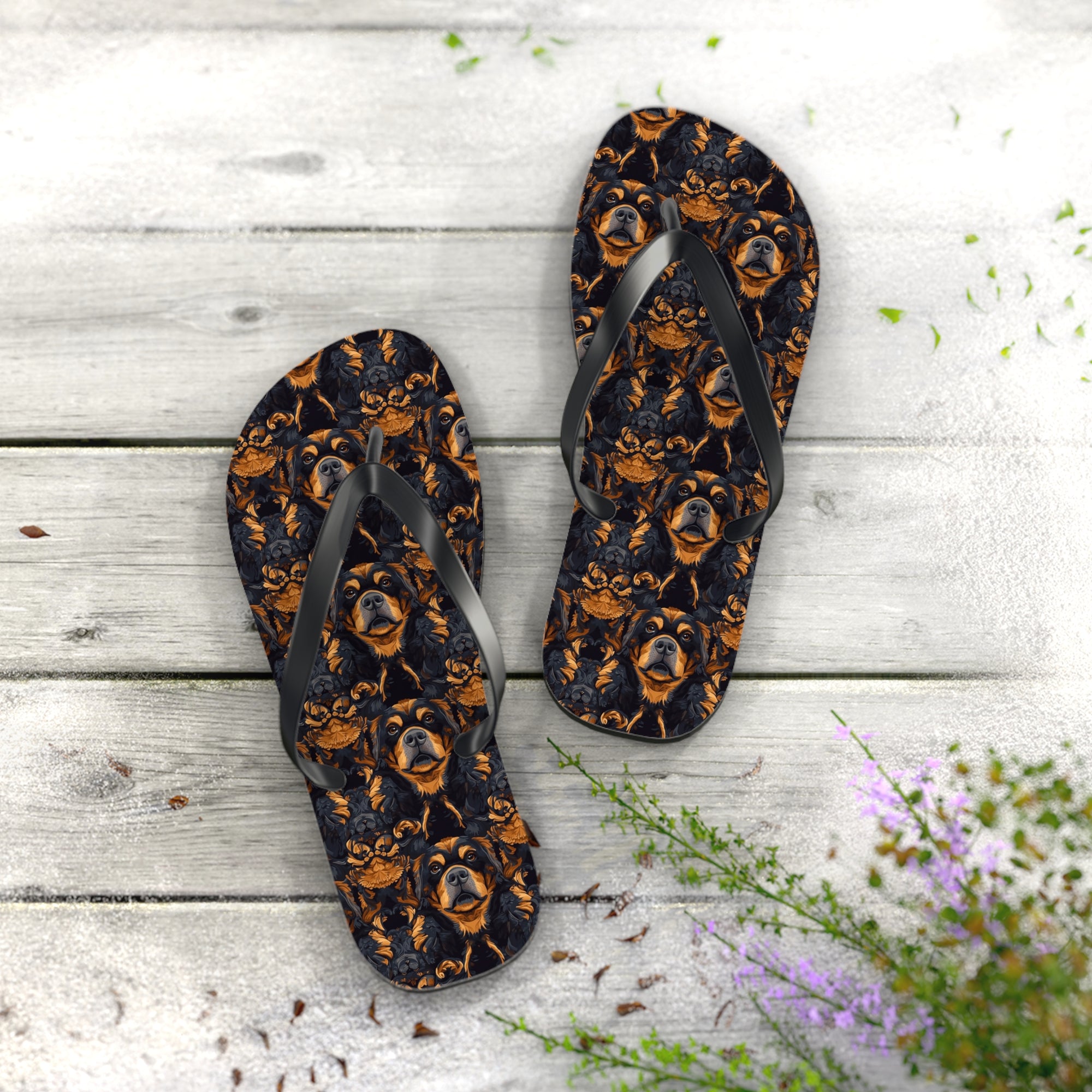 Modern Rottweiler Royalty Flip Flops