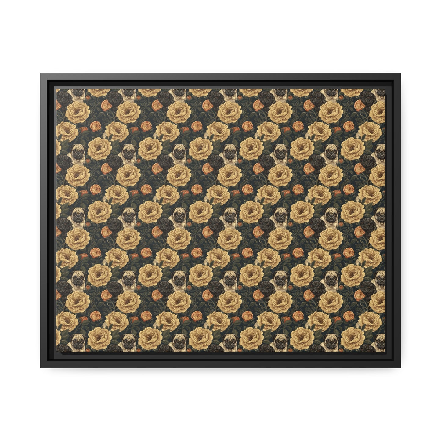 Pugs in Bloom, Framed Matte Canvas