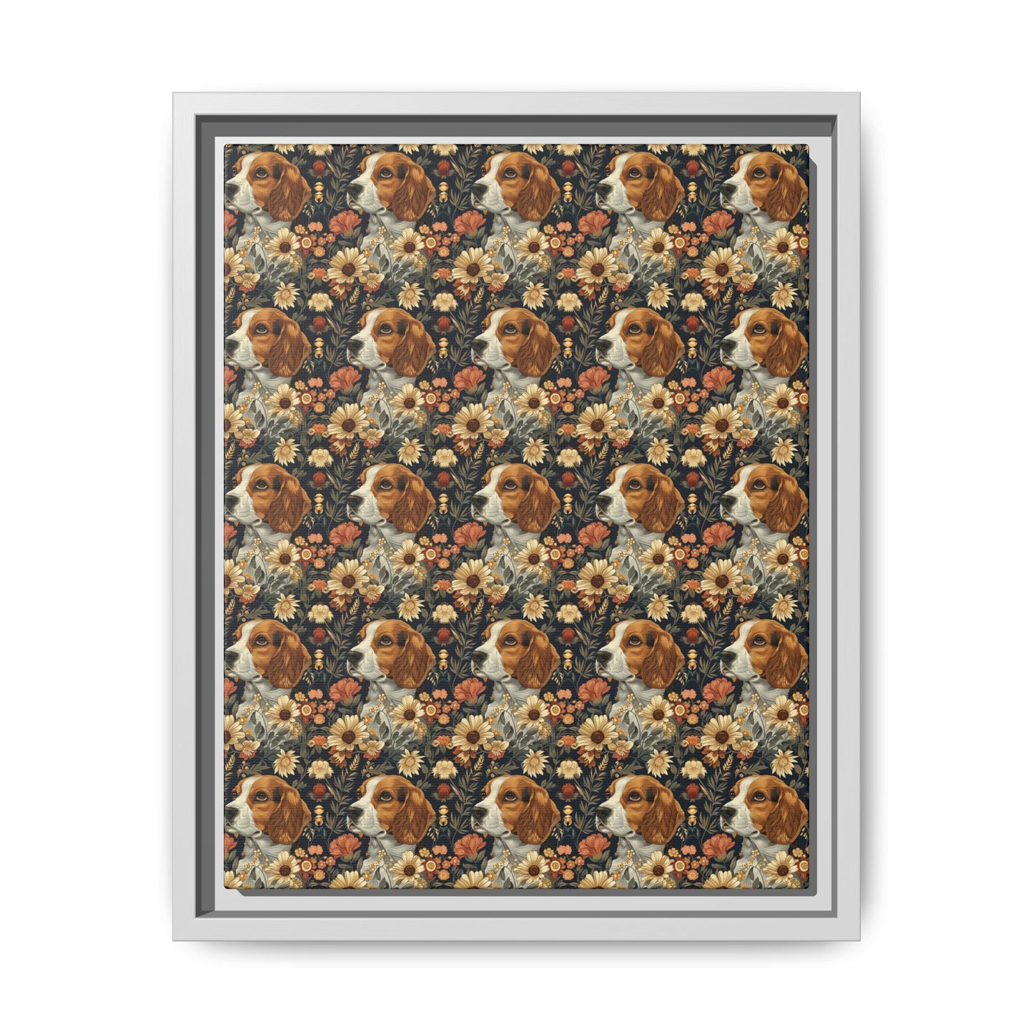 Beagle Blossoms Matte Canvas, Framed