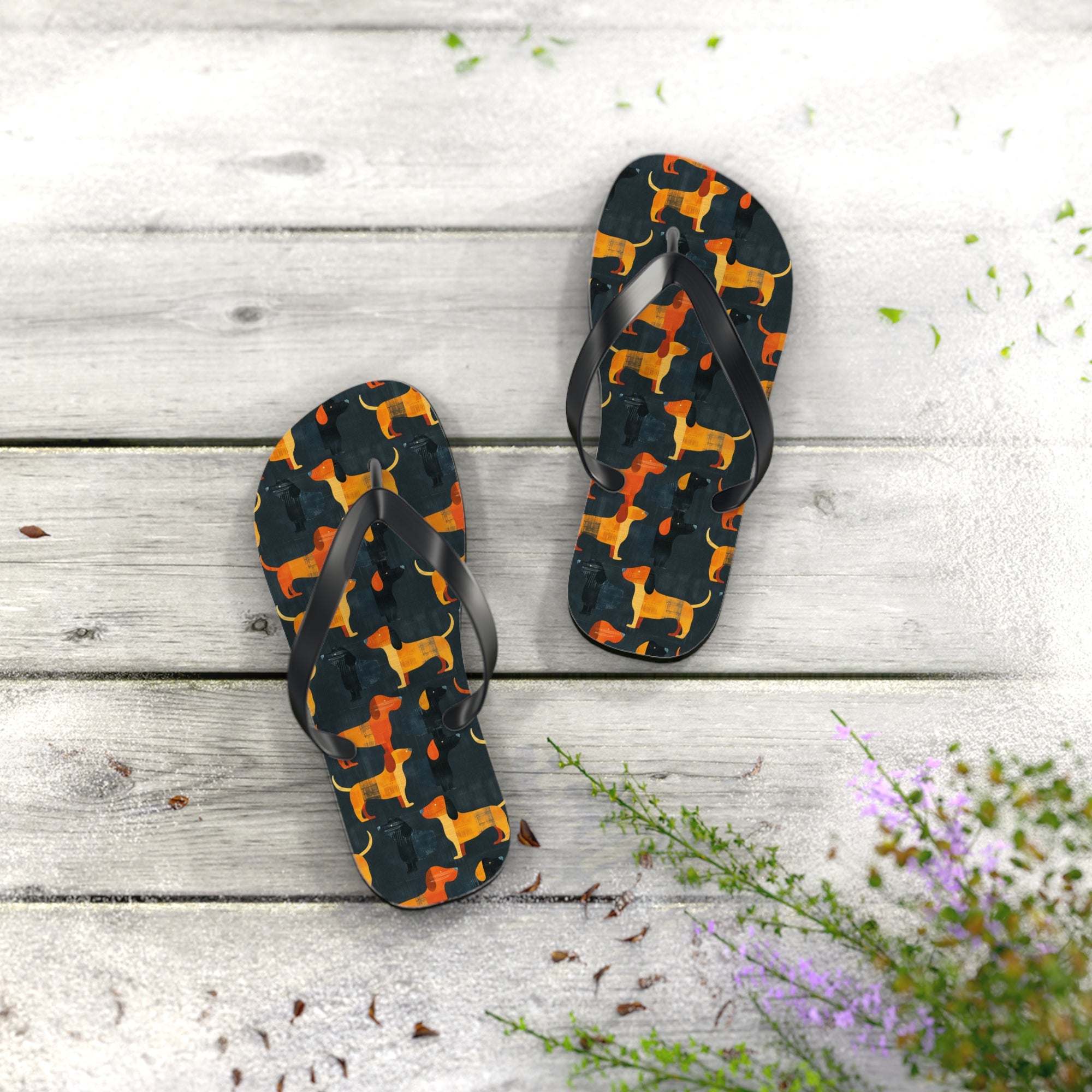 Dapper Dachshund Noir Glow Flip Flops