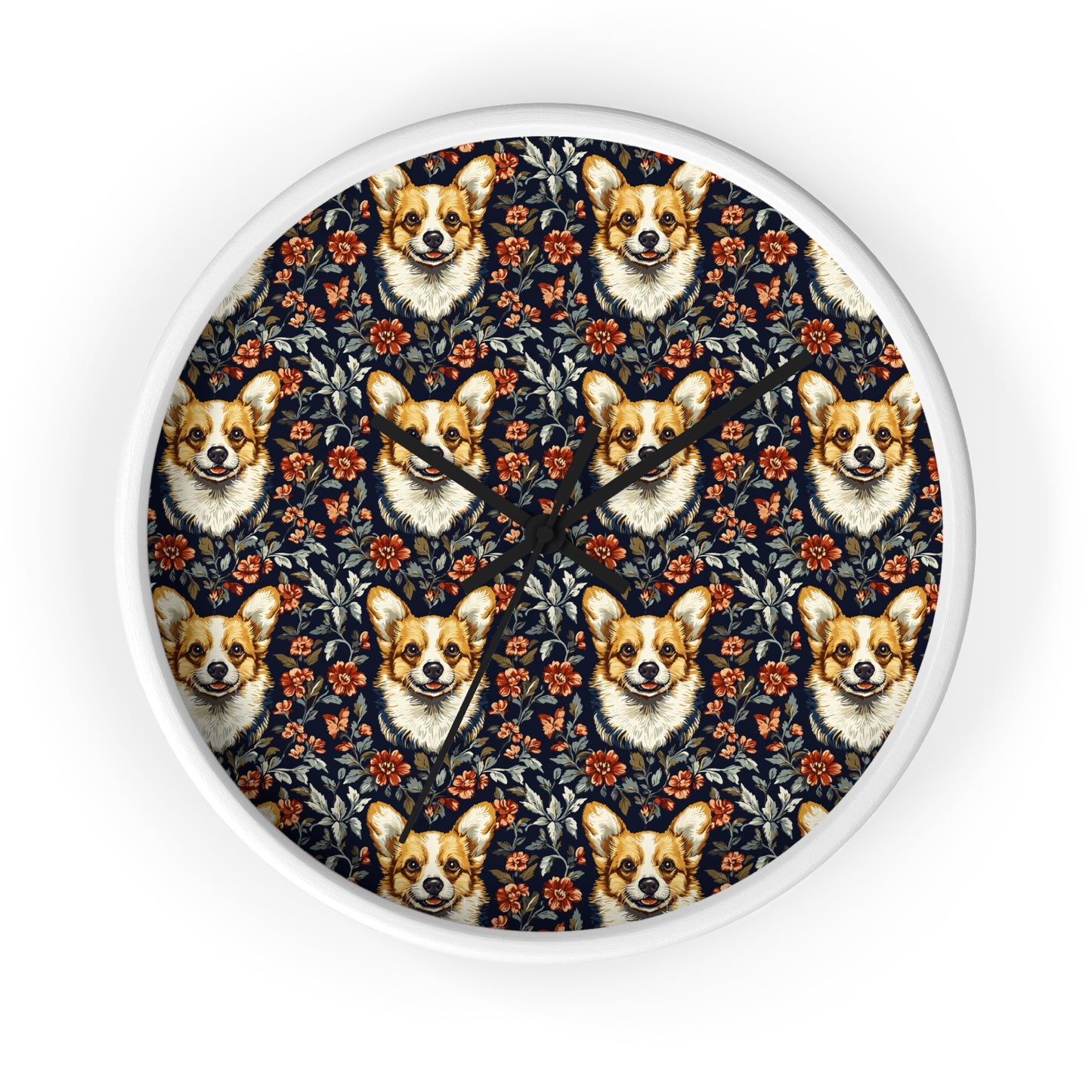 Floofy Corgi Blossom Blast Wall Clock