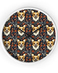 Floofy Corgi Blossom Blast Wall Clock