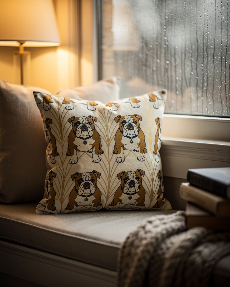 Fur and Whisker — gilded pharaoh bulldogs throw pillow