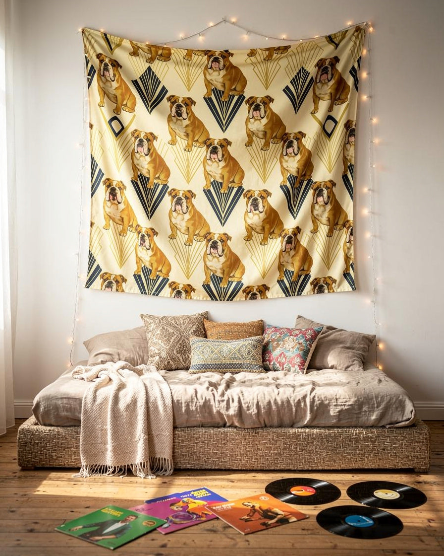 Fur and Whisker — gilded pharaoh bulldogs wall tapestry